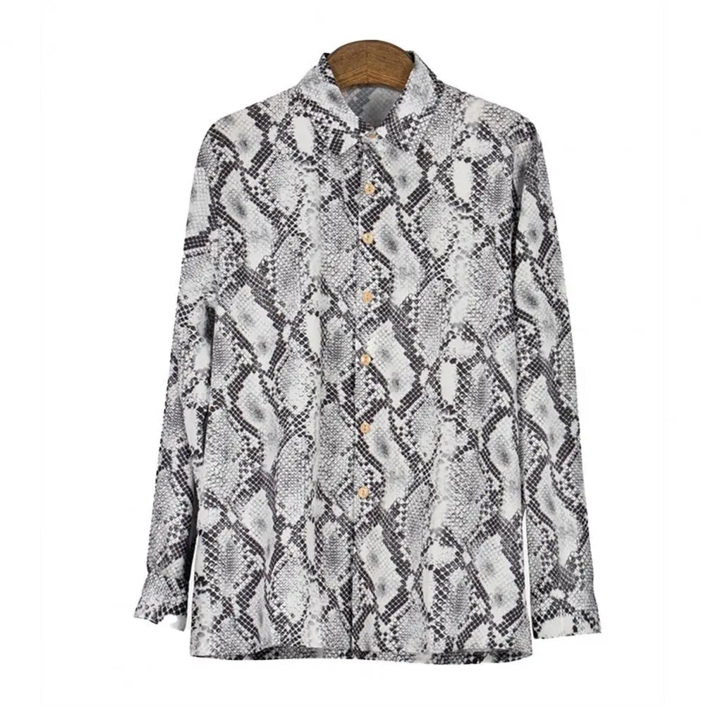 

Men Shirt Long Sleeve Breathable Polyester Snake Print Blouse for Men