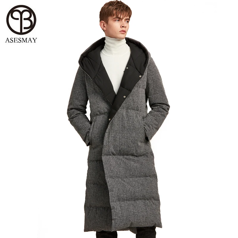 Новинка 2019 мужской пуховик Asesmay модная зимняя куртка длинная парка плотный 90%