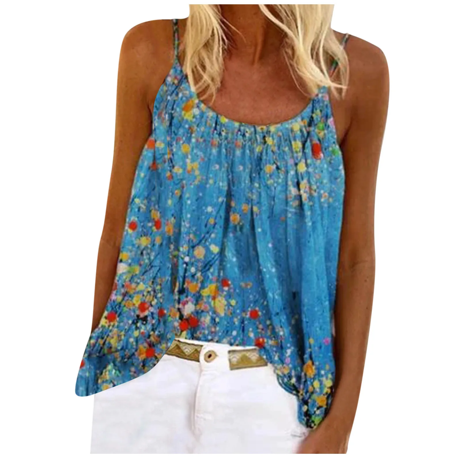 В Корейском стиле Хлопковые женские топы с принтом Топ без рукавов c бретелькой