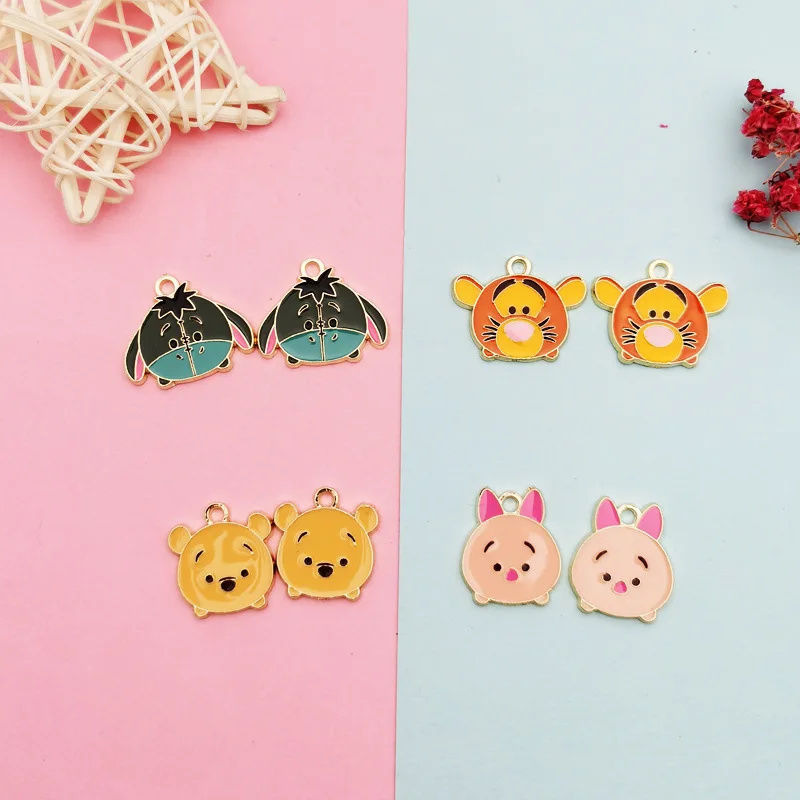 

10pcs Cartoon Animals Metal Enamel Charms Lovely Monkey Pig Little Bear Bracelet Pendants Alloy Earrings Jewelry Accessories