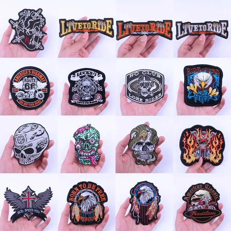 Нашивка с вышивкой сделай сам нашивка черепом для мотоциклистов патчи одежды