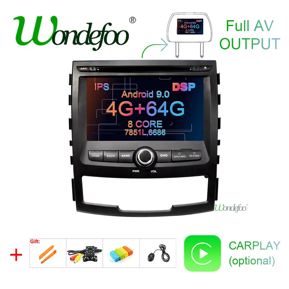 DSP ips экран 4G 64G Android 9,0 AV выход 2 DIN Автомобильный dvd-плеер для SSANGYONG KORANDO gps навигация радио мультимедиа Sterero