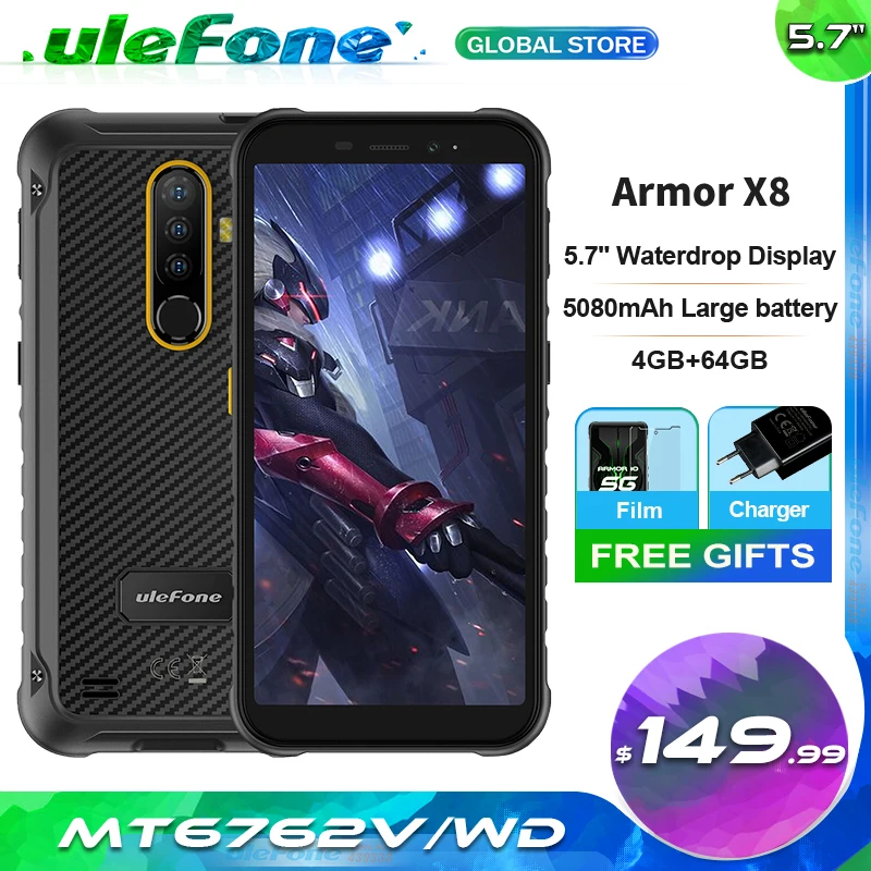 Ulefone Power X8 IP68 IP69K прочный телефон 4 Гб Оперативная память + 64 Встроенная MT6762V 5080mAh