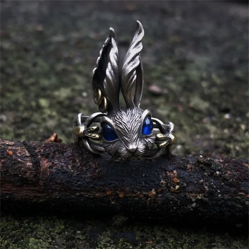 

New retro silver Alice rabbit open ring big ear red eye rabbit ring ins men and women ring jewelry gift wholesale