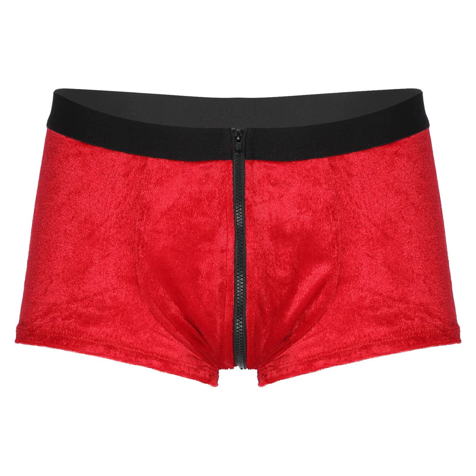 Men Red Short Underwears Velvet Boxer Brief For Christmas Role Play Elastic Waistband Low Waist Zipper Bulge Pouch Underpants |
