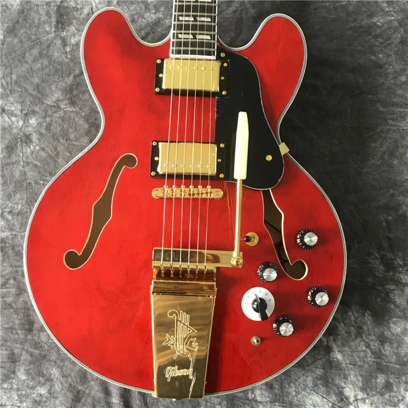 

High-quality red hollow electric guitar, golden jazz guitar, top quality. 335 Jazz Electric Guitar