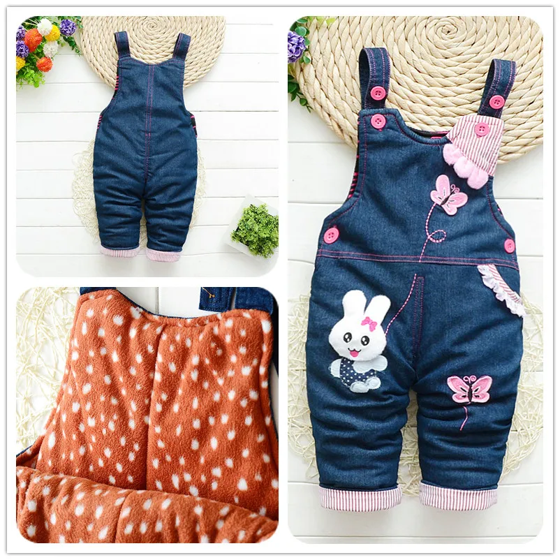 BibiCola/джинсы для девочек сезон осень зима брюки на лямках Детские плотные теплые