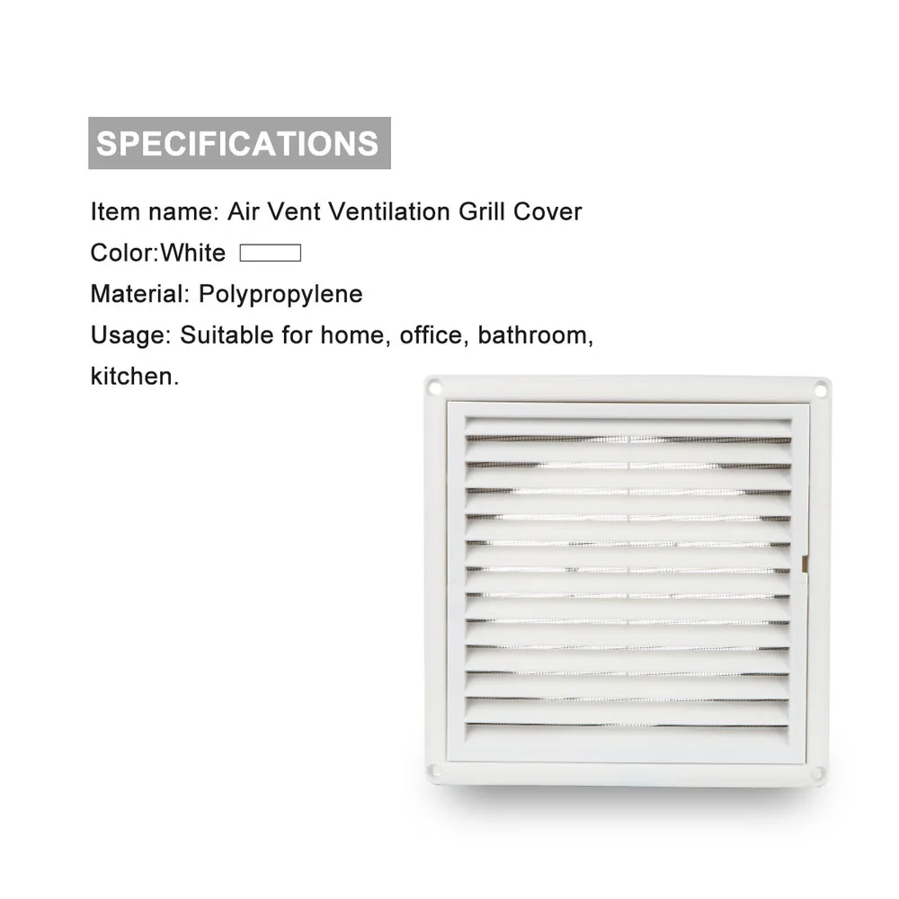 

1PC Air Vent Ventilation Grill Cover Wall Ceiling Mounted Vent Built-in Fly Screen Mesh for Bathroom Office Home (White, 100mm)