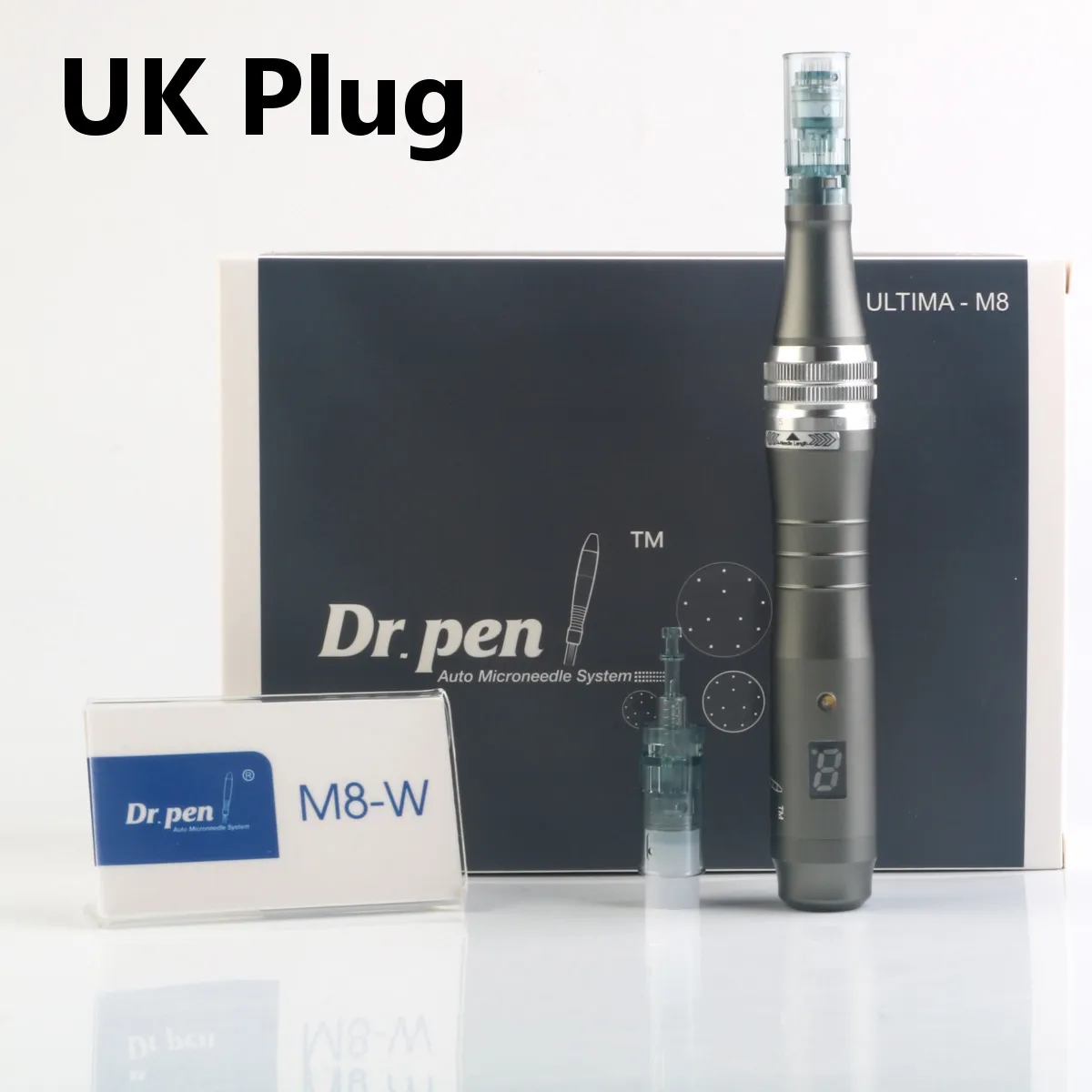 UK Plug Гидра ручка M8-W/C микроиглы ручка с иглой Автоматическая Сыворотка антивозрастная терапия система Дерма красота машина уход за кожей Инструмент - Цвет: UK Plug