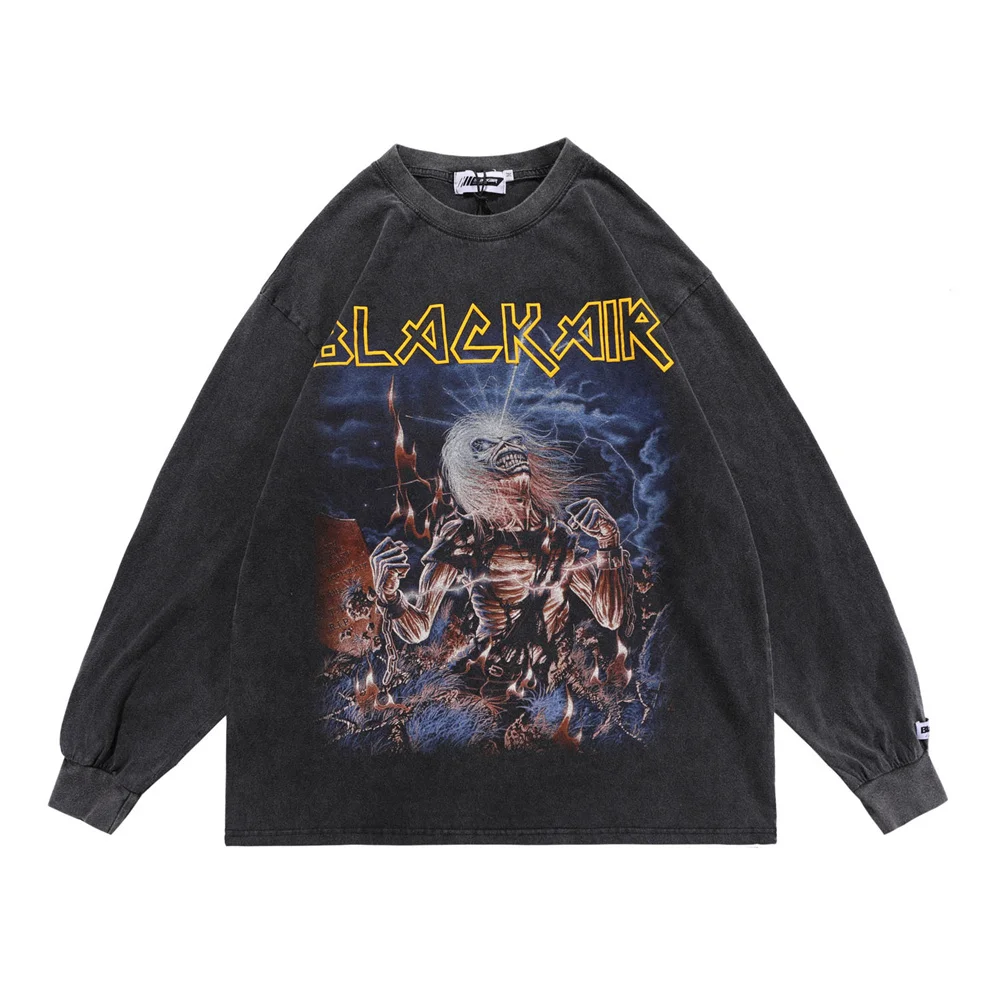 

Футболка мужская оверсайз в стиле хип-хоп, уличная одежда в стиле Харадзюку, с принтом монстра и молнии, Топ с длинным рукавом, весна 2022