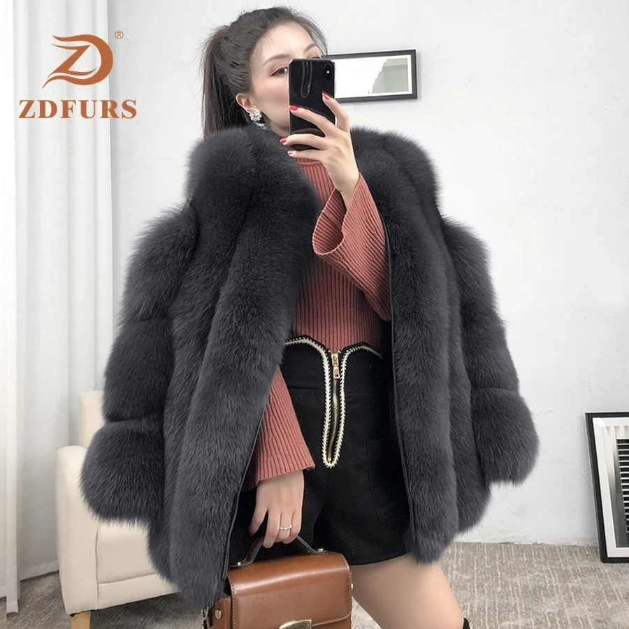 ZDFURS* real fur fox fur coat  design ladies winter really fox fur coat detachable real fur coat wome