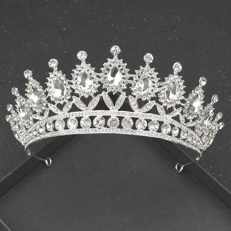 silver white Новая Винтажная Серебряная диадема в стиле барокко для королевы невесты, розовые хрустальные короны, свадебные модные украшения для волос, свадебные аксессуары - Окраска металла: silver white