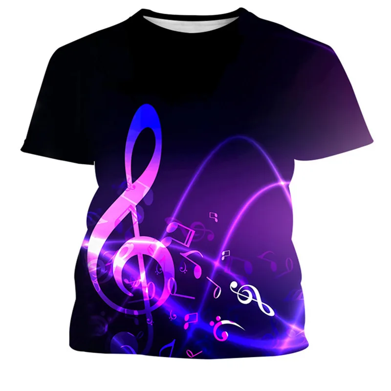 

2021 summer 3D note T-shirt men and women fashion 3D T-shirt short-sleeved Harajuku hip-hop cute T-shirt