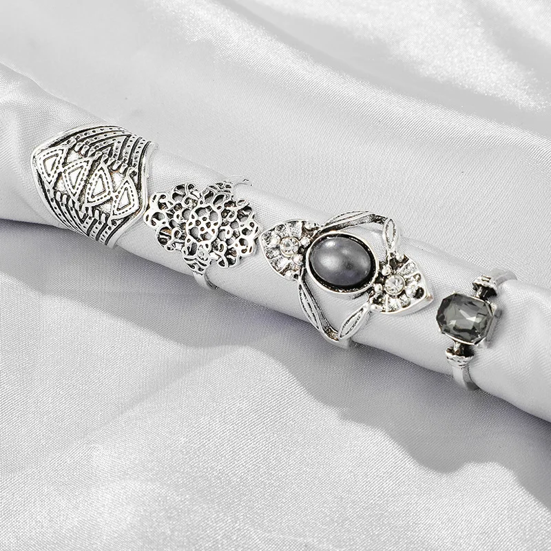 4 шт./компл. Ретро Винтажные серебряные кольца на костяшки средней длины для