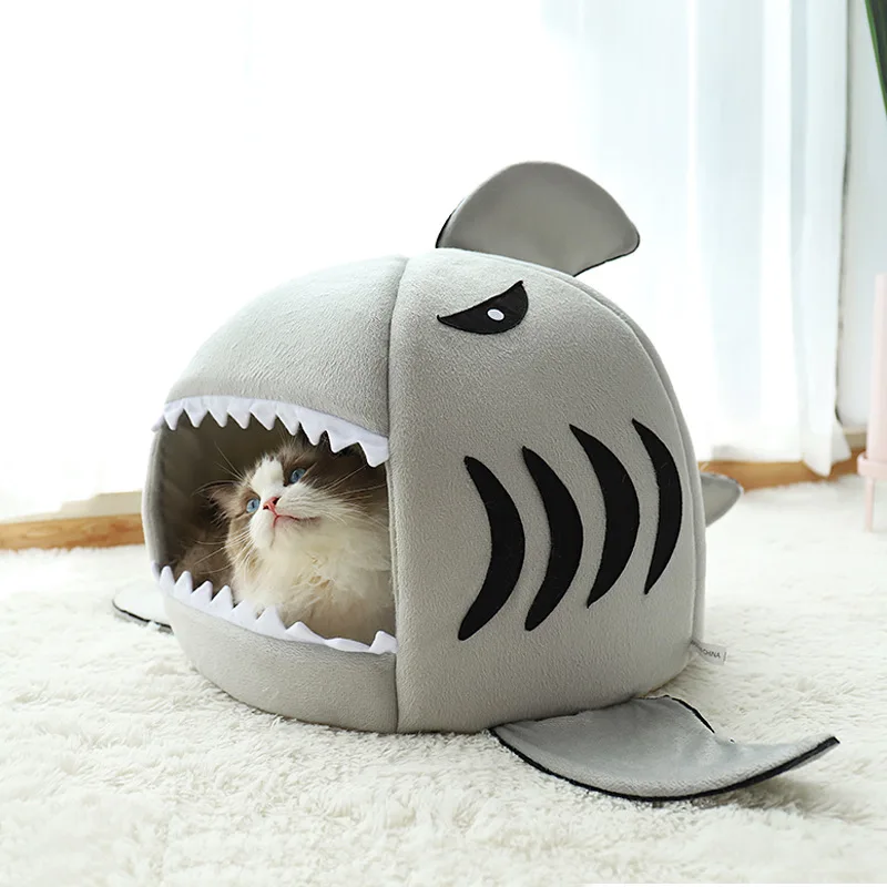 

Cat Mat Shark Shape House Warm Kennel Kittens Bed One Mats Two Usages Kennel Cat Beds Outdoor Tent Cats Basket Warm Cotton