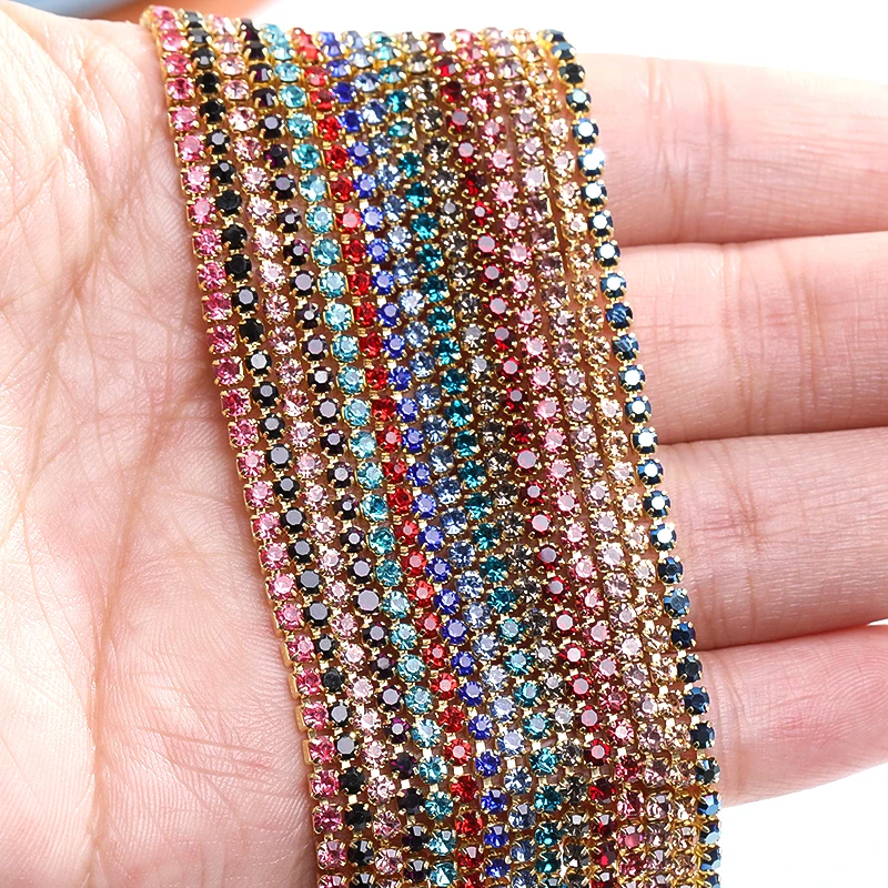

1 Yard 25Colors Colorful Claw Rhinestones SS6 SS8 Cup Chain Glue/Sew on Clothes Decorations Accessories Rhinestone Chain