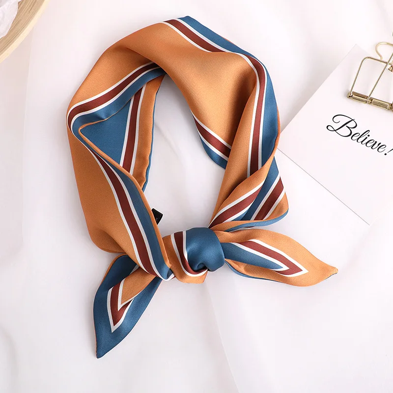 

Women long Silk Scarf Small Handle Bag Ribbons Elegant Foulard 90*10cm Female Head Scarves Luxury Brand