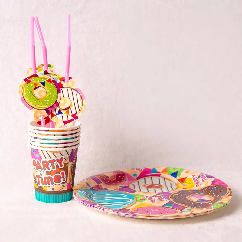 Пончик вечерние пластины салфетки под чашки скатерть баннер для вечеринки в