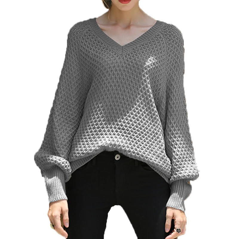 

Fanco V-neck Sweater 2020 Autumn and Winter New Solid Color Women's European and American Loose Ladies Knitted Sweater