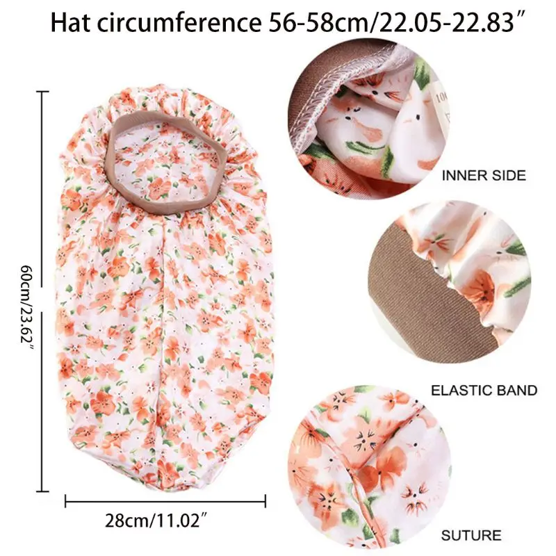 

Women Extra Long Satin Bonnet Sleep Cap Colorful Floral Elastic Band Night Hat Premium Quality