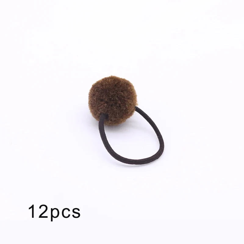 brown 12 шт., меховой шарик, эластичная резинка для волос для девочек, конский хвост, держатели, плюшевый шар, кольцо для волос, женский эластичный галстук для волос, аксессуары, Резиновая лента для волос - Цвет: brown