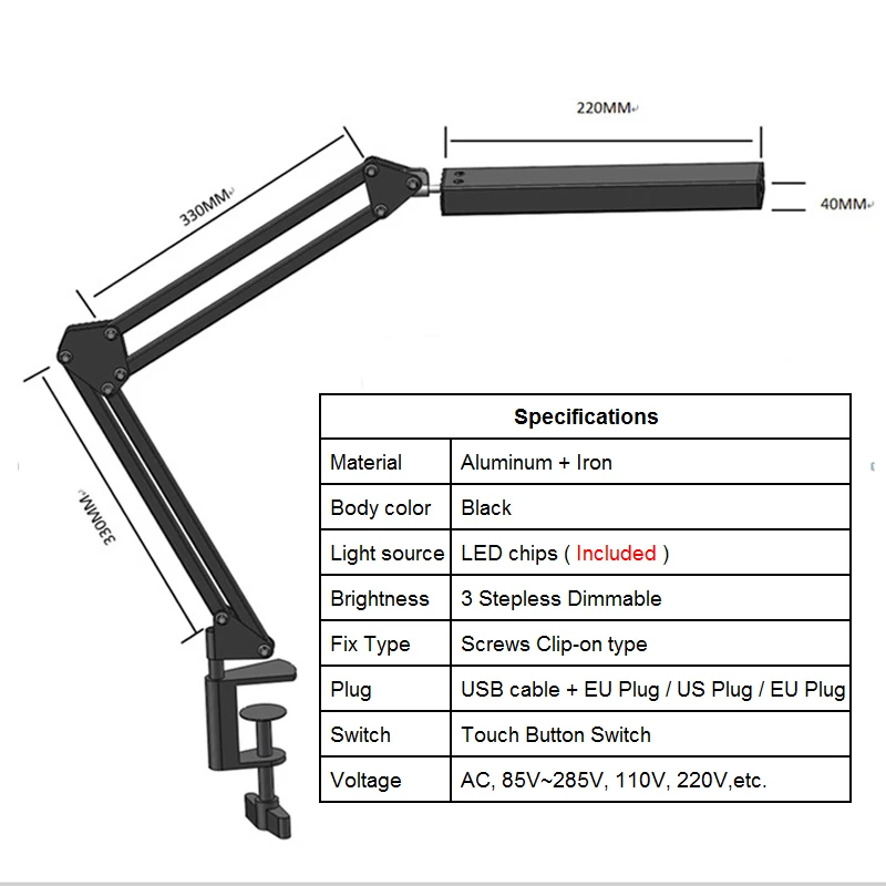 

Led Table Lamp Stepless Dimmable Desk Reading Lamp Foldable Rotatable Touch Switch Flexible Clip Led Desk Lamp Study Work Home