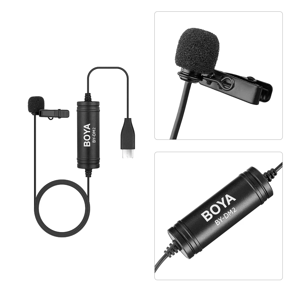 

BOYA BY-DM2 Omni-directional MIC Digital Lavalier Microphone Clip-on Video Recording Mic with Type-C for Android Devices