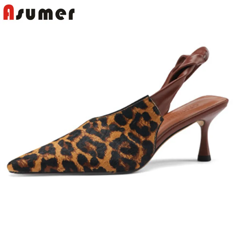 

Asumer 2021 New Arrive Horse Hair Slingback Thin High Heels Ladies Single Shoes Pointed Toe Leopard Summer Shoes Women Pumps