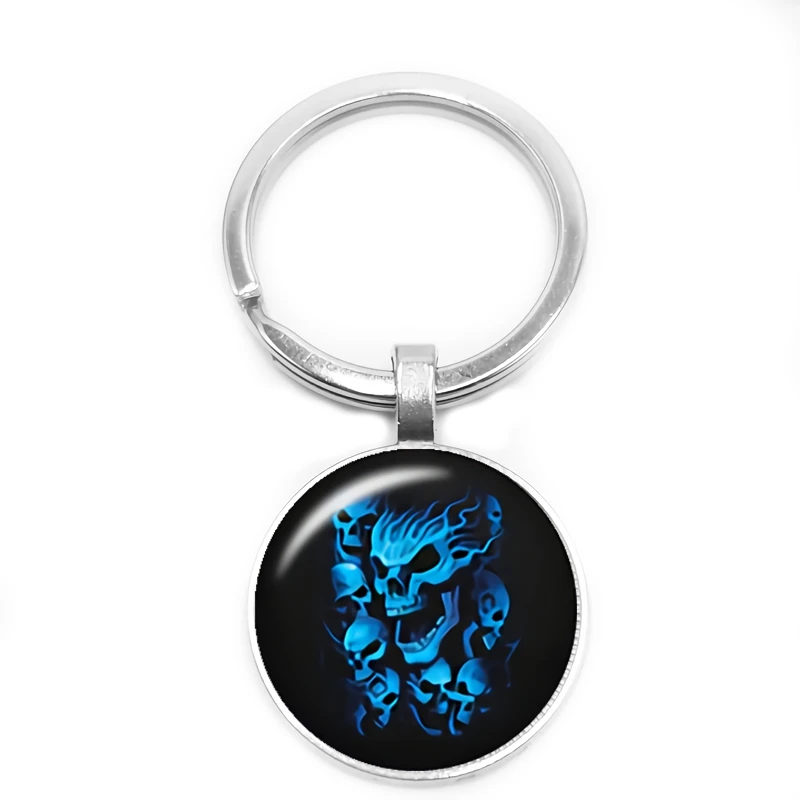 

2019 New Personality Skull Key Ring Halloween Gift Keychain 25mm Glass Cabochon Key Ring Gift Jewelry