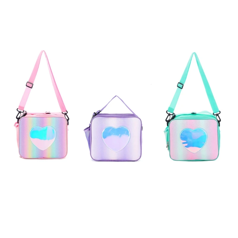 

Adult Kids Holographic Lunch Bag Insulated Lunch Box Cooler Tote Shoulder Bag School Picnic Container Storage Organizer Handbag