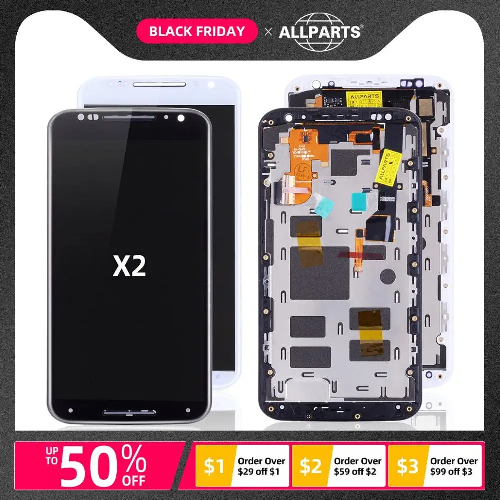 AMOLED Дисплей для Motorola Moto X2 LCD в сборе с тачскрином на рамке черный белый
