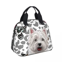 westie portable lunch bag butterfly pattern print thermal insulated lunch box tote cooler handbag bento pouch food container