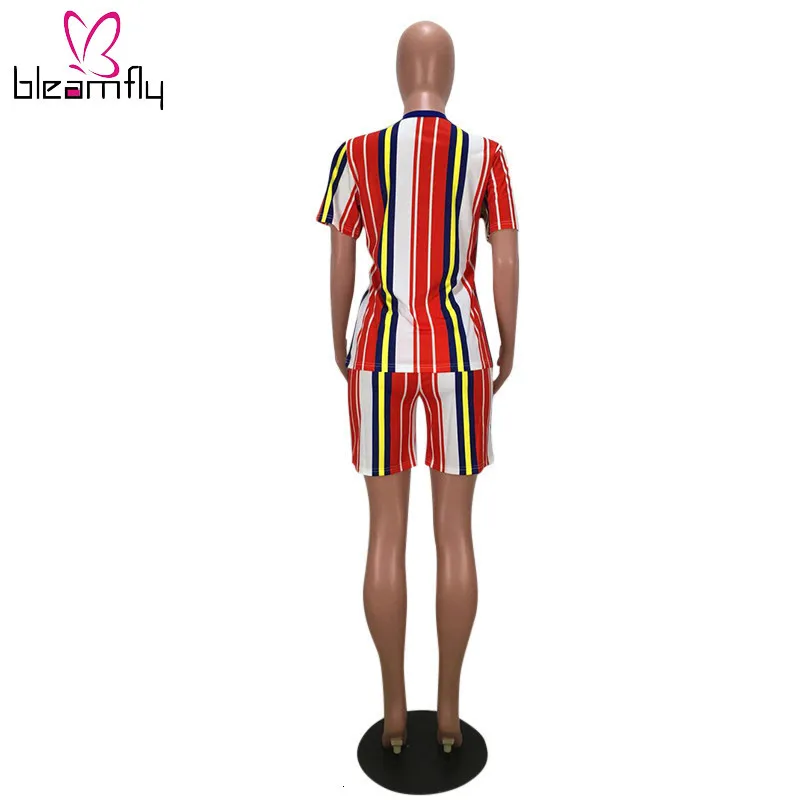 Женский Летний Новый Цветной полосатый круглый вырез T костюм футболка с шортами