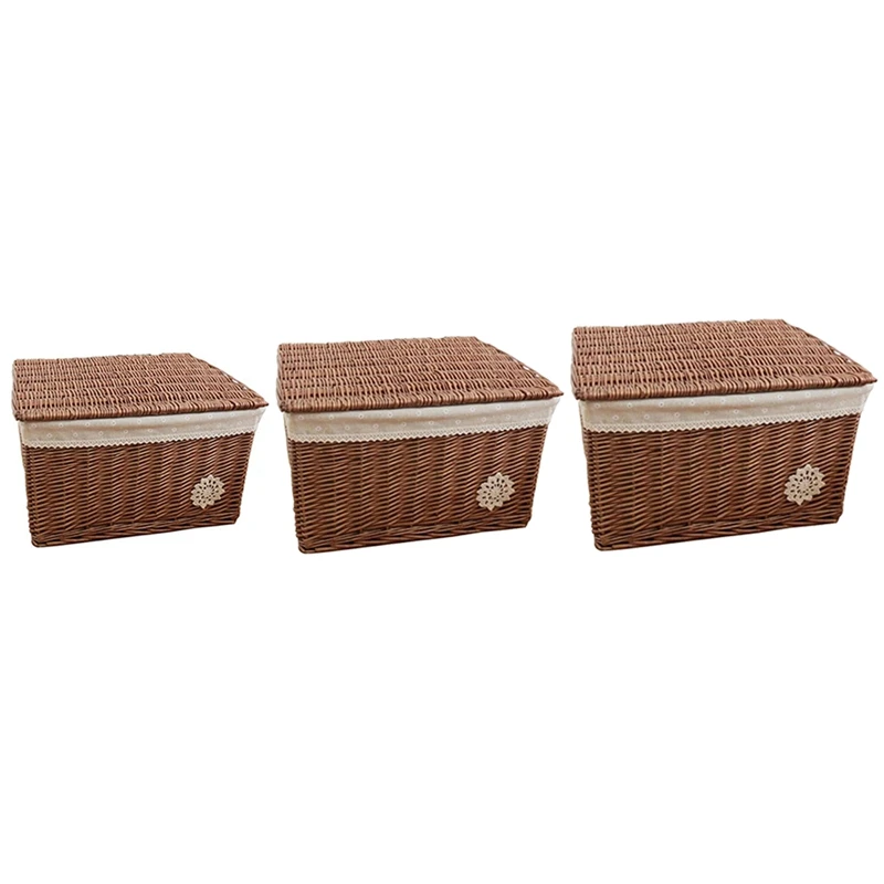 

Rattan Storage Box with Lid Seagrass Woven Storage Basket Handmade Basket Cosmetic Wicker Container