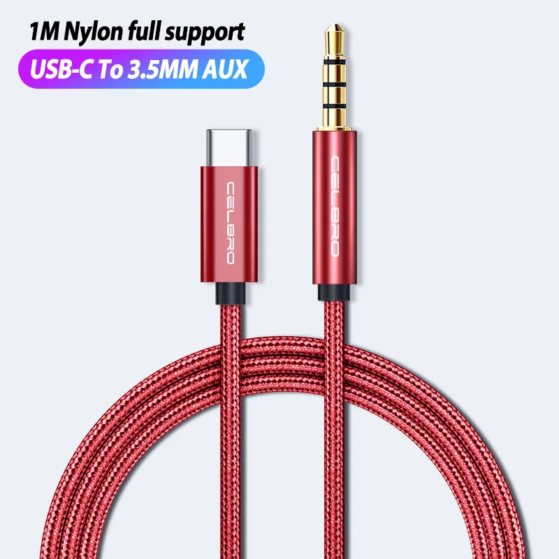 Обновление Usb type C до 3,5 мм Aux аудио кабель адаптер Jack 3,5 Usbc штекер разъем type c наушники кабель для samsung Xiaomi - Цвет: 1m red