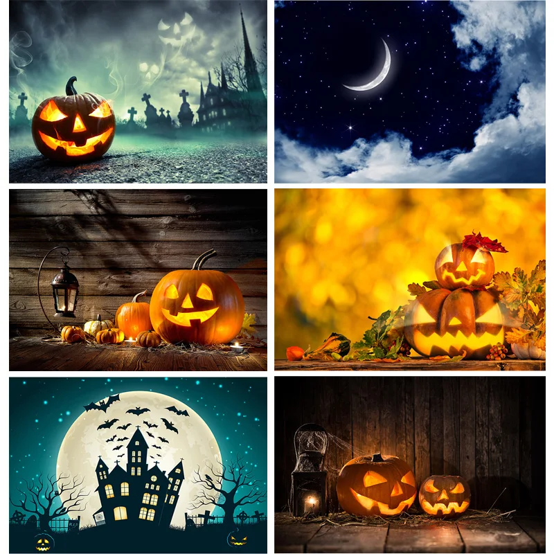 

ZHISUXI Halloween Backdrop Pumpkin Lantern Castle Forest Moon Tombstone Baby Photography Background For Photo Studio Props NG-10