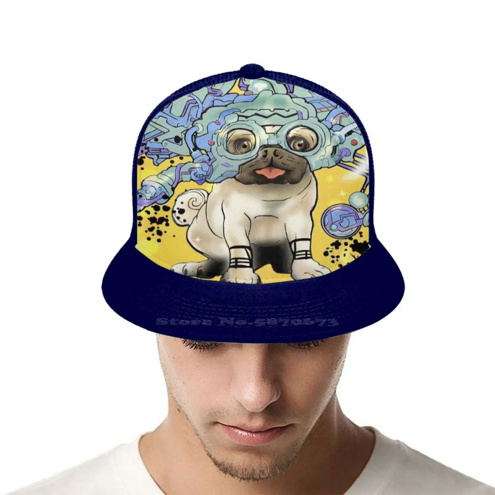 Сверх-Мопс. В стиле хип-хоп на плоской подошве шляпа с сеткой машина мопса Юмор