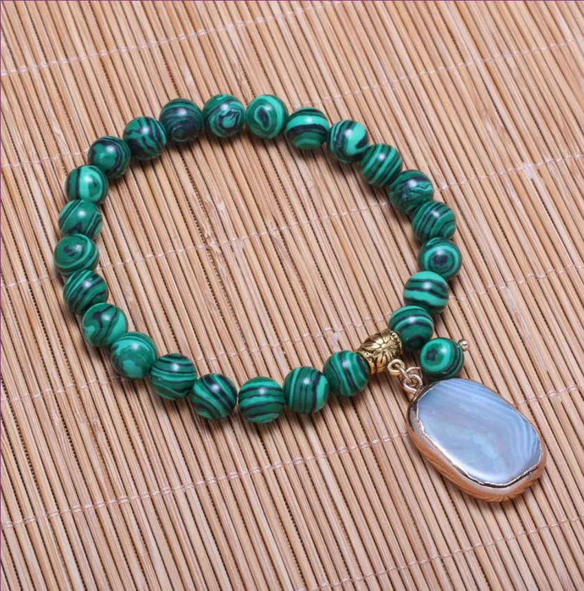 

Уникальный светильник FYJS цвета желтого золота неправильной формы Агаты подключения малахитовые каменные бусы эластичный браслет очароват...