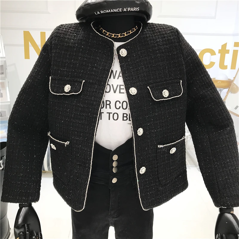 

Vintage tweed short jacket with buttons Women's 2021 Temperament Loose and versatile Top