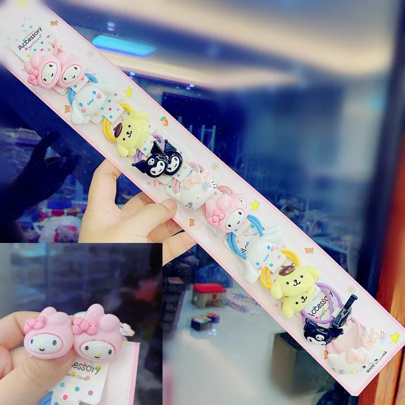 

10 шт./компл. Kawaii Cinnamoroll My Melody Kuromi Kittys Sanrio плюшевая мультяшная Милая Резиновая лента для девочек подарок на день рождения