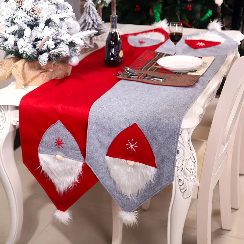 

New Year Table runner Christmas Decoration Felt cloth Santa Claus Table Runners Xmas Decor Tablecloth Placemat Hotel Decor