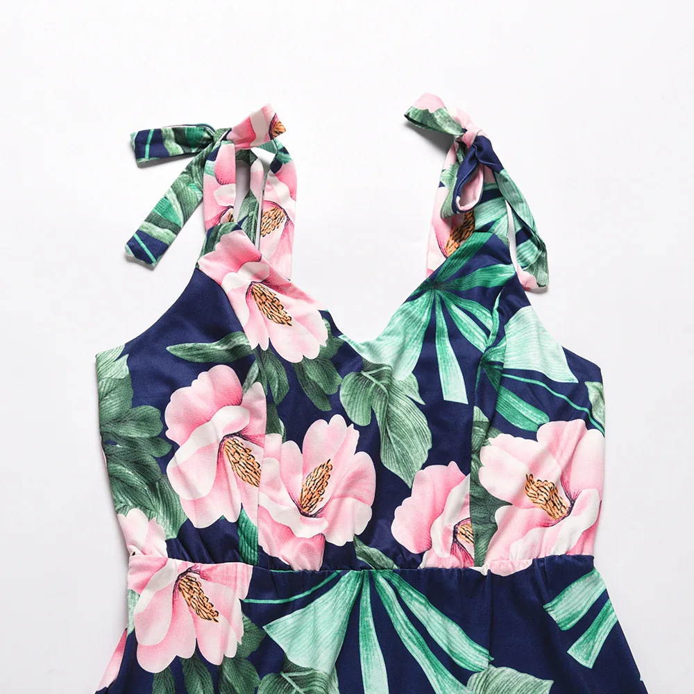 

Women Floral Print Strap Backless Long Dress Ladies Summer Plus Size Casual High Waist Fashion Dress