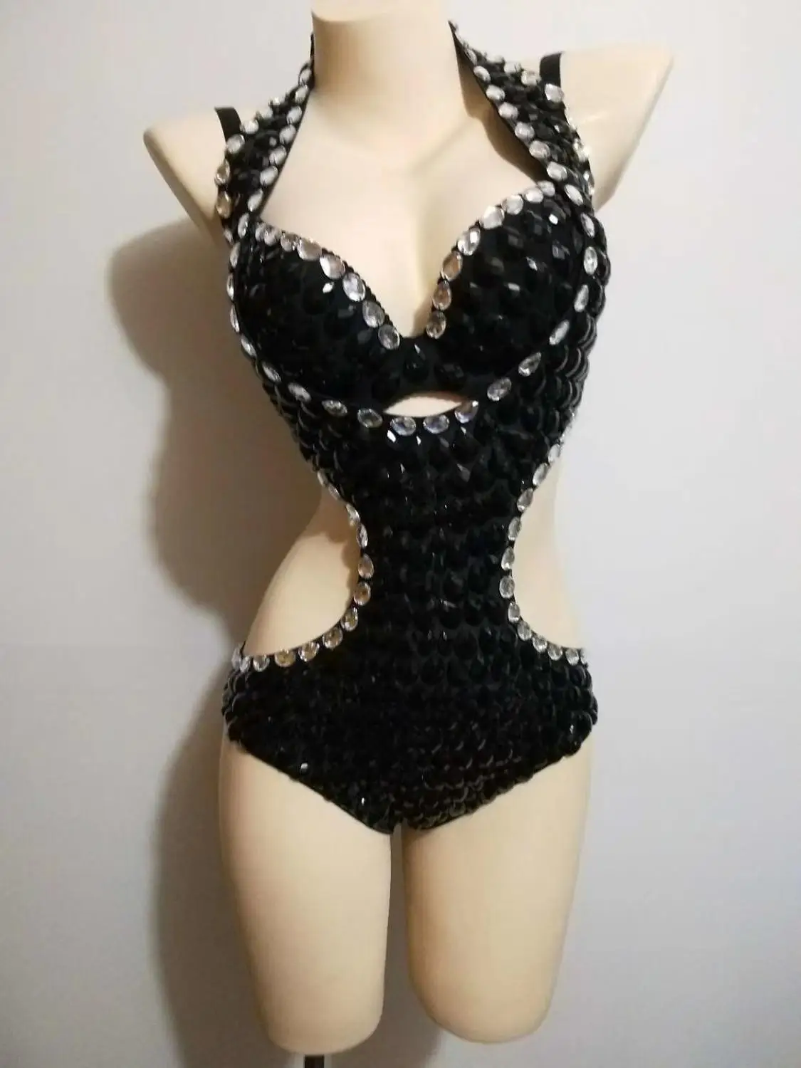 Sexy Full Crystal Dance Bodysuits +bra Black Women Nightclub Jazz DJ DS Pole Dancing Outfits Set Showgirl Stage Performance Wear
