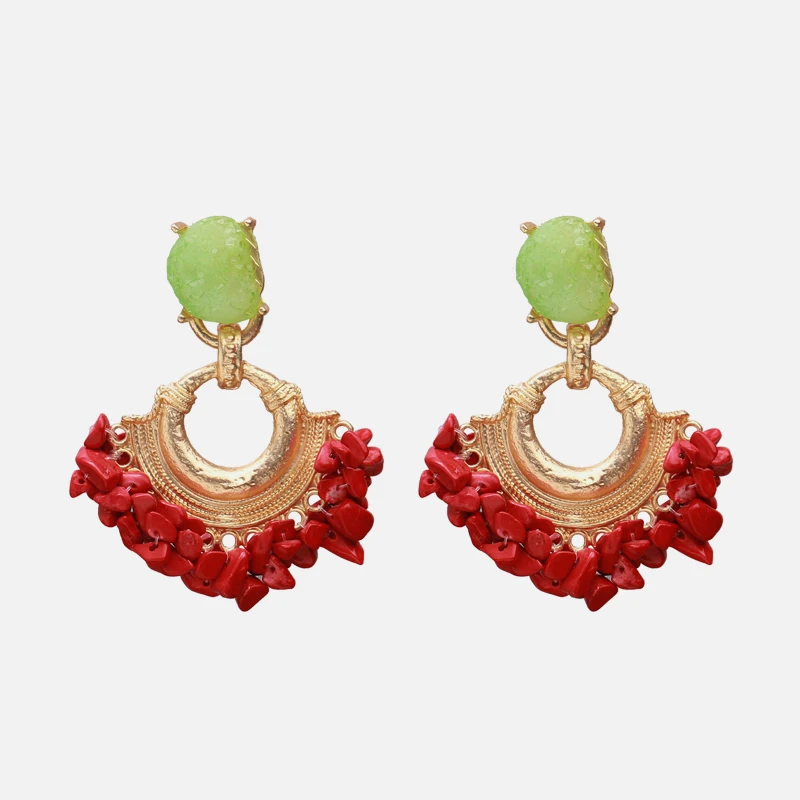 Серьги Ztech Boho в этническом стиле, большие красные подвески, серьги ручной работы с большими бусинами, массивные серьги, вечерние Висячие висячие серьги, рождественский подарок - Окраска металла: E1821