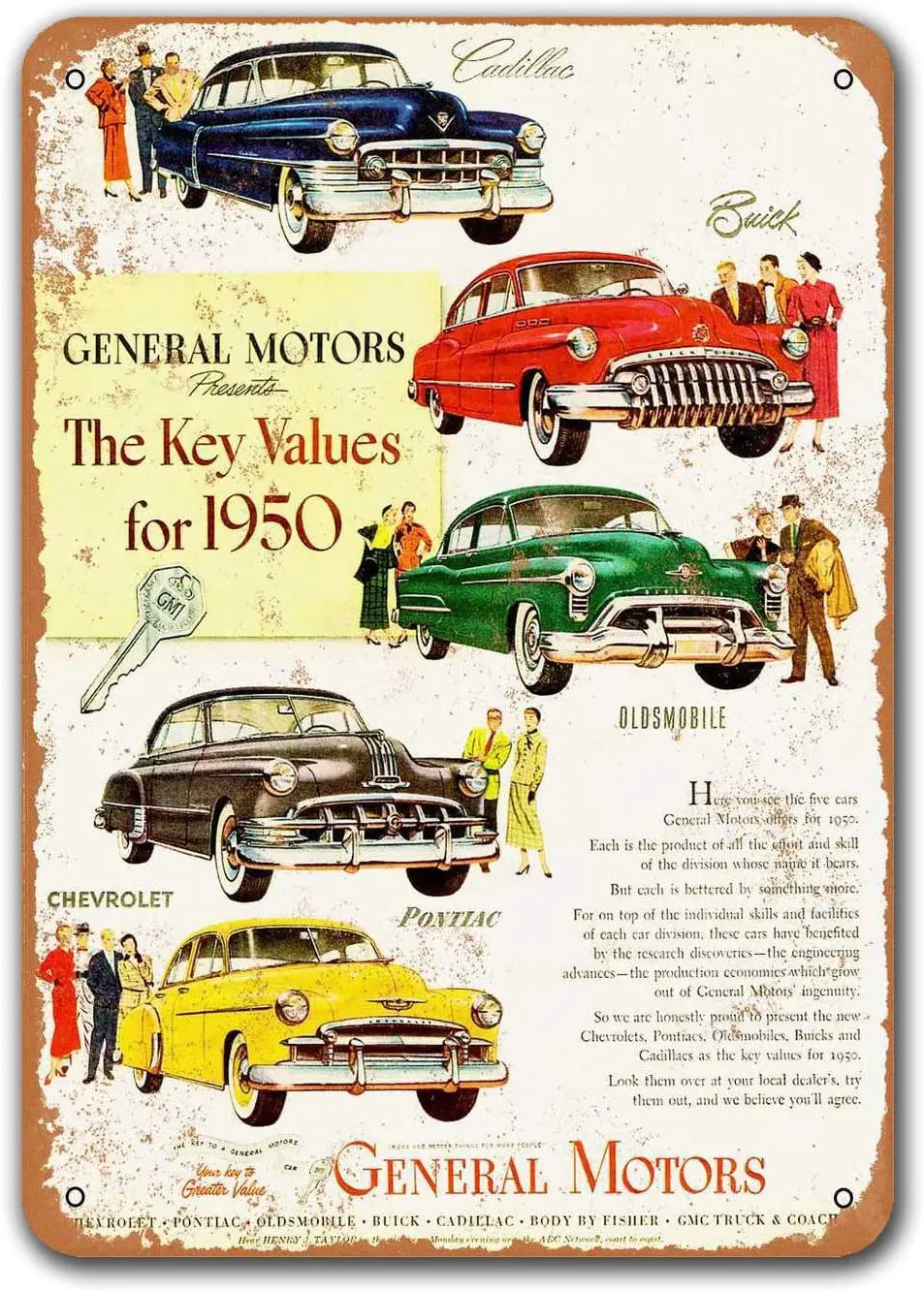 

1950 полная линия винтажных жестяных знаков General Motors для автомобилей, металлические таблички Sisoso, постер для бара, гаража, Ретро Декор стен 8x12 ...
