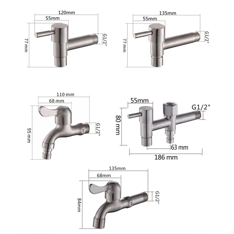 

304 Stainless Steel Garden Faucet Wall Mounted Brushed Outdoor Bibcock Garden Wash Basin Mop Lengthen Faucet Torneira parede