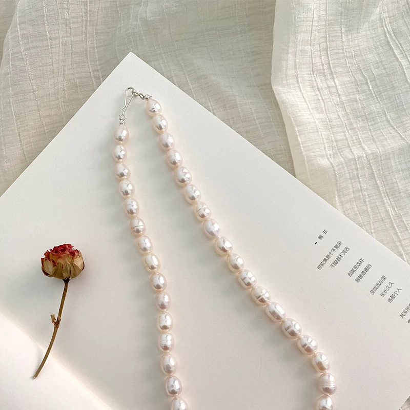 Женское ожерелье из серебра 925 пробы с натуральным пресноводным жемчугом |