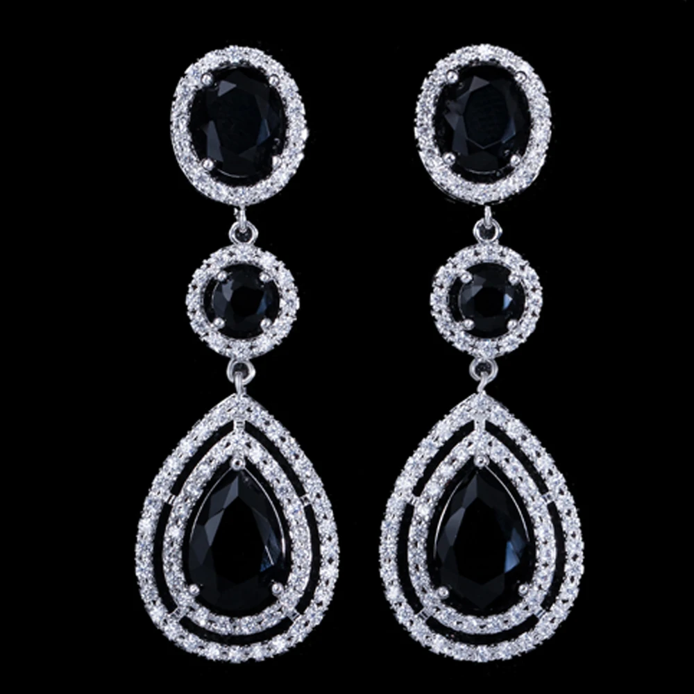 ThreeGraces элегантные Micro Pave AAA+ CZ камень Длинные Большой Королевский синий кристалл свадебные серьги, ювелирные изделия для невест E0113