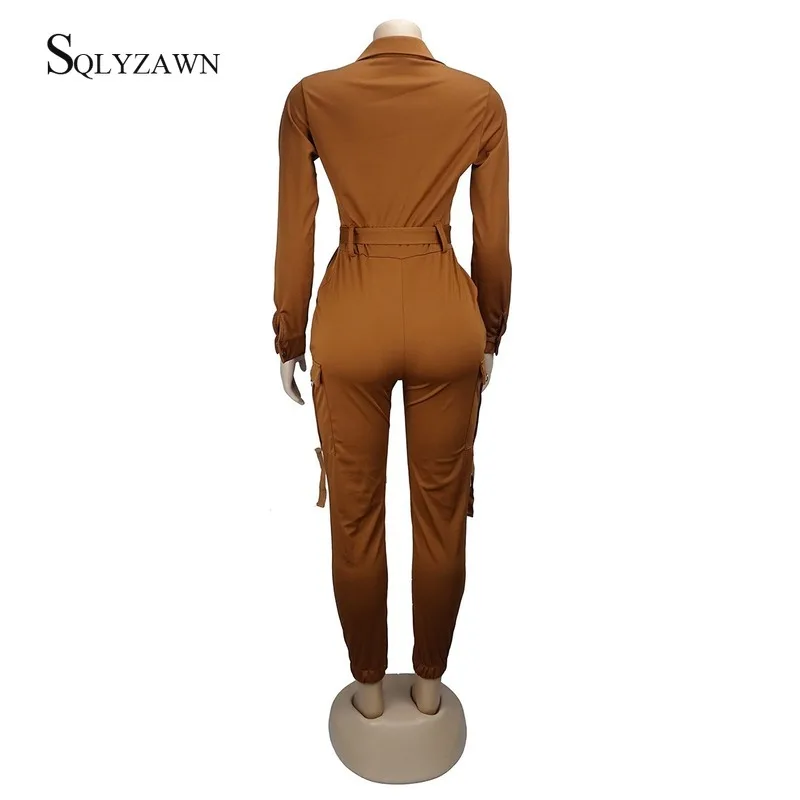 Комбинезон женский однотонный с поясом уличная одежда облегающие брюки карго