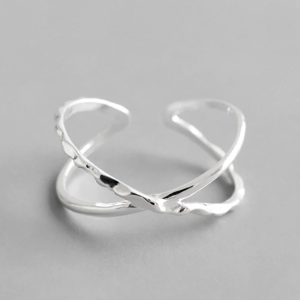 silver 925 пробы Серебряное геометрическое простое индивидуальное x-образное кольцо с темным узором ручное открытие - Цвет камня: silver
